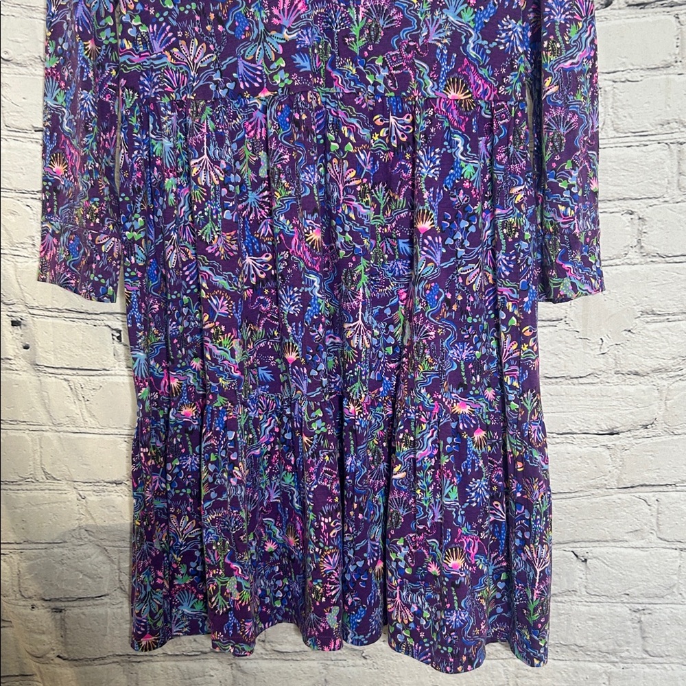 Lilly Pulitzer Dark Purple Floral V-Neck Tiered Dress Size Small - Picture 6 of 13